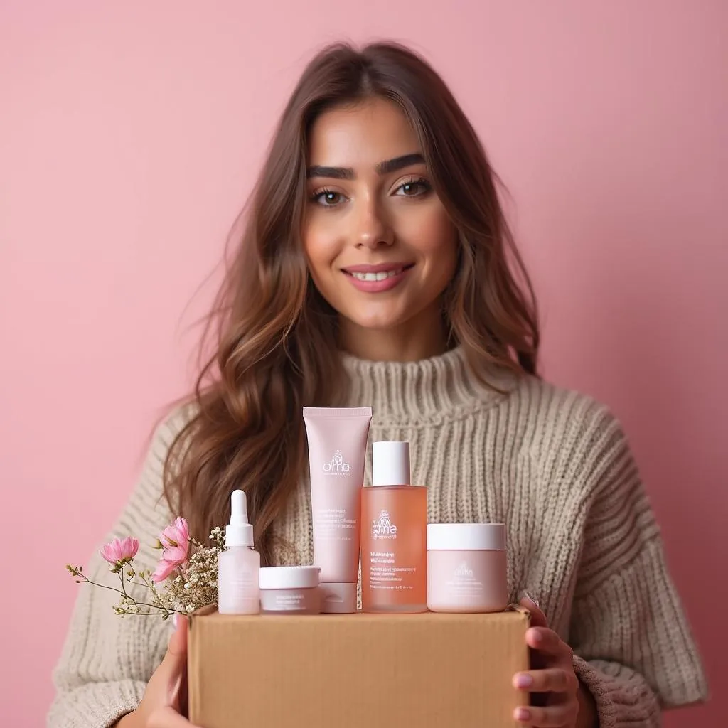 Influencer de belleza grabando un unboxing