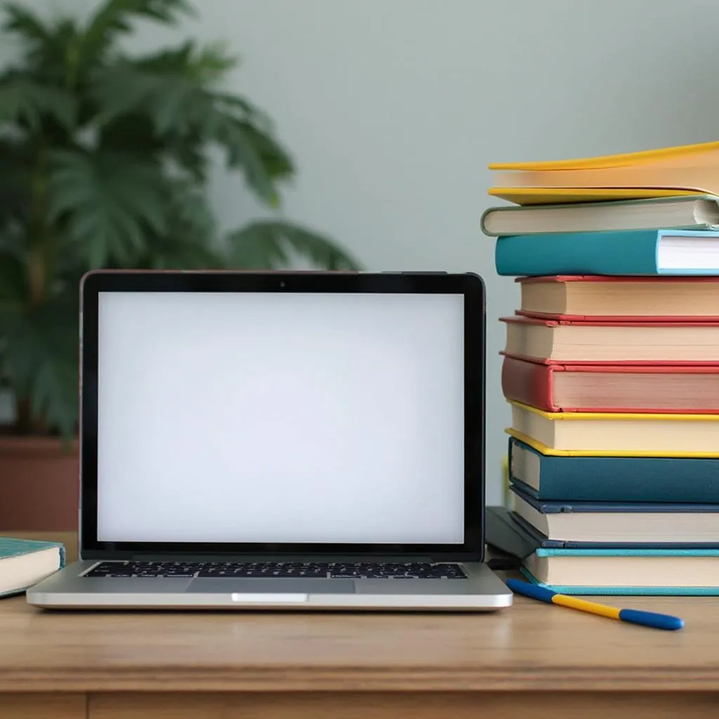 Libros y laptop sobre mesa